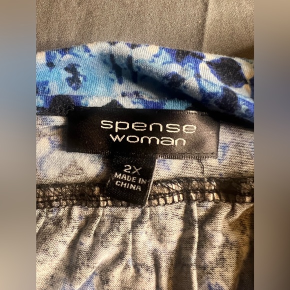 Spense Women Size 2X Plus Braided Empire Waist Blue & Black Print Knit Dress - Picture 5 of 7